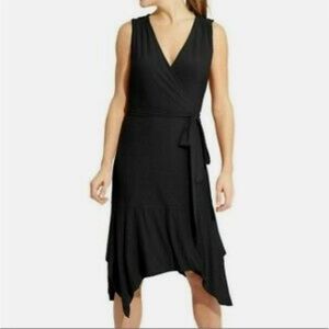 Athleta Windward Black Jersey Knit Sleeveless Fit and Flare Wrap Dress XS